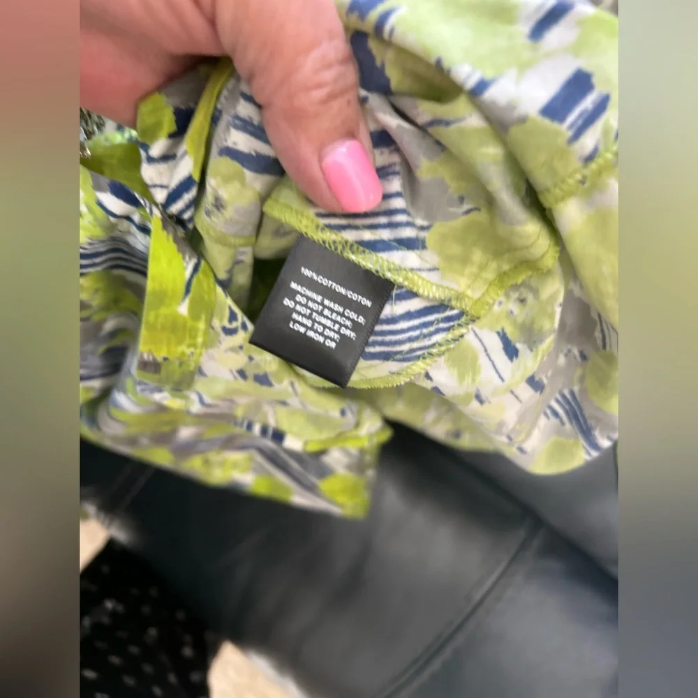 Lafayette 148 New York Green and Blue Patterned Blouse - Picture 7 of 7